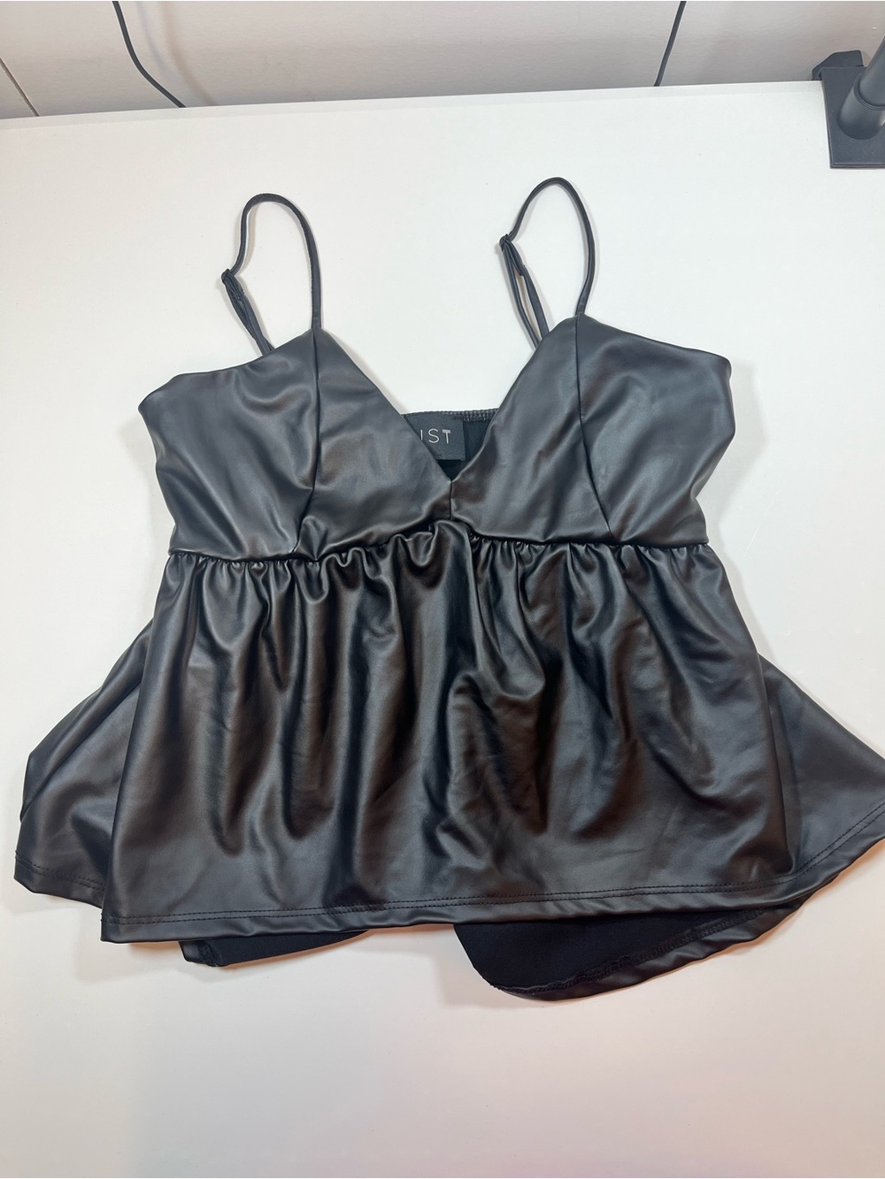 SNST Black Faux Leather Babydoll Cami Top Size M